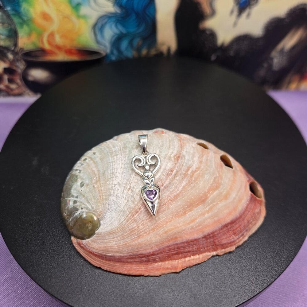 Goddess with Heart and Amethyst Sterling Silver Pendant - Picture 4 of 5